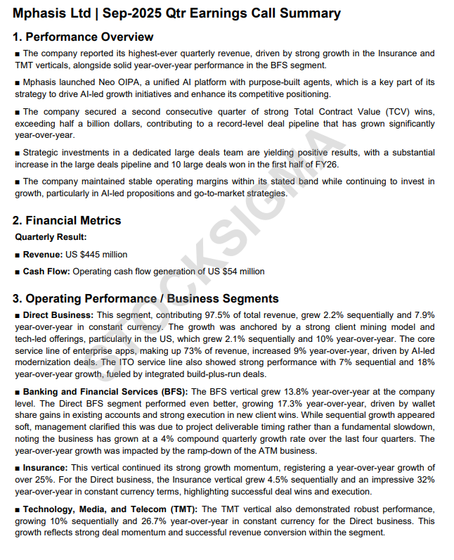 myAlerts_in's tweet image. #MPHASIS #MPHASISQ2 Mphasis Ltd Q2FY26 Earnings Concall Summary