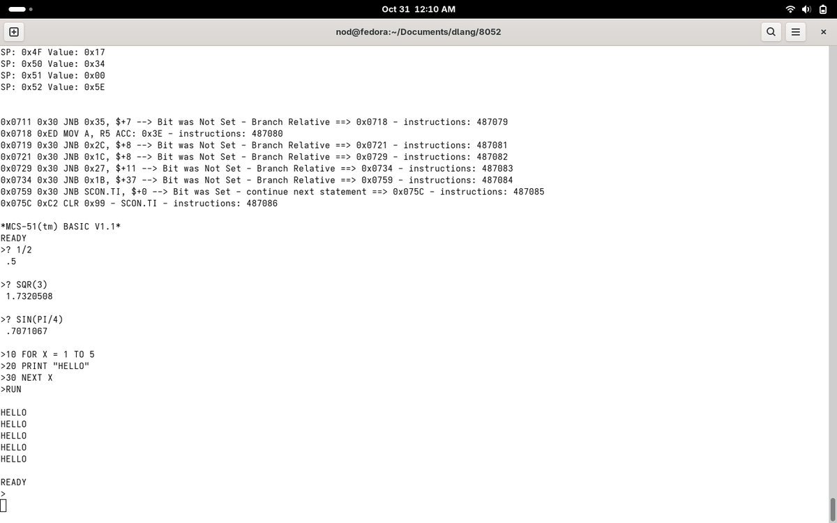 makingcharts's tweet image. #dlang I wrote an 8052 microcontroller simulator in the D language so I could load the original BASIC ROM from 1987 and write this program in BASIC tonight.
