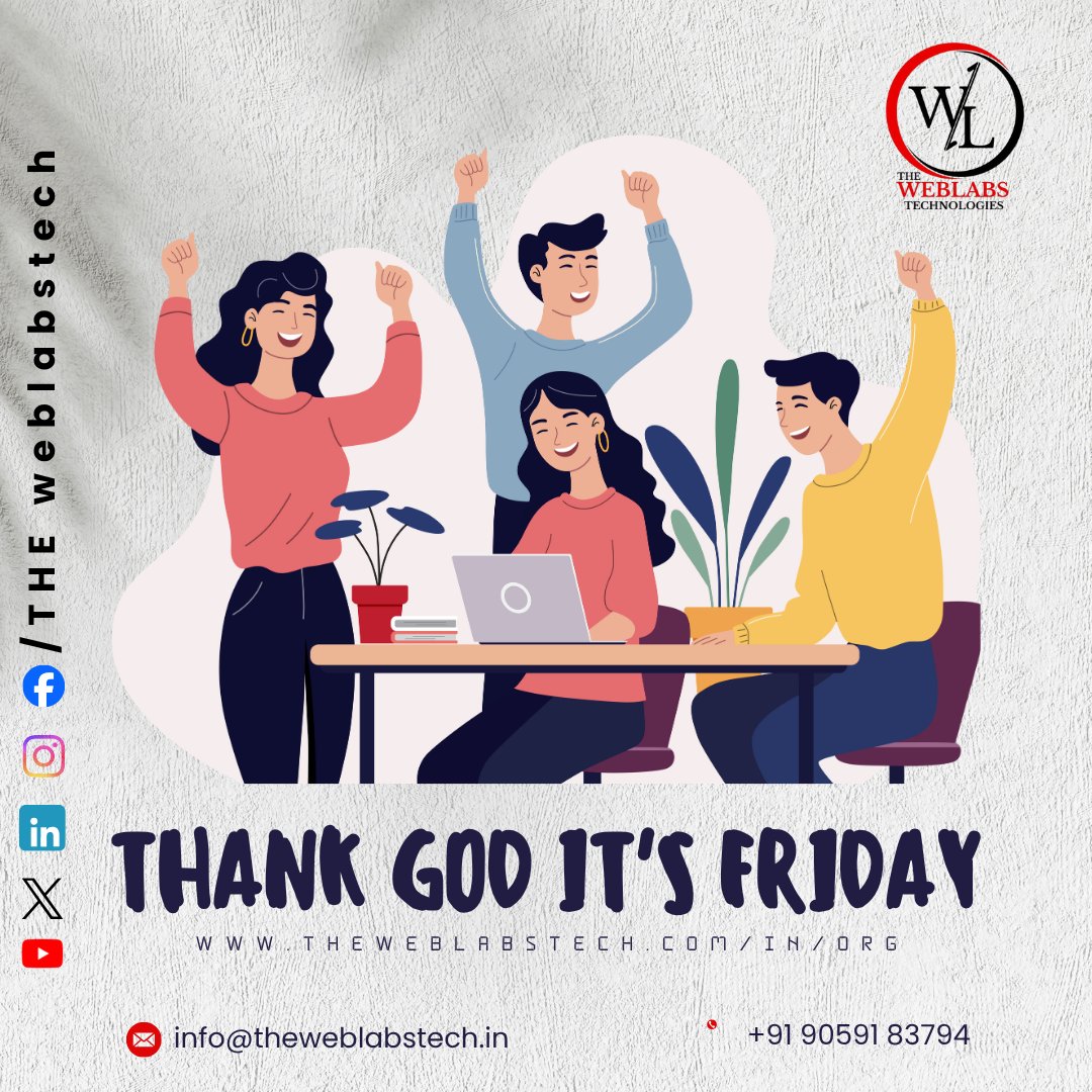 TheWebLabsTech's tweet photo. 🎉 Thank God It’s Friday!
At @TheWeblabsTech, teamwork fuels innovation and fun every single week. 💻🔥
Here’s to wrapping up strong and heading into the weekend with smiles! 😄
#TGIF #FridayVibes #TheWeblabsTech https://t.co/Q4ym1qRVrw