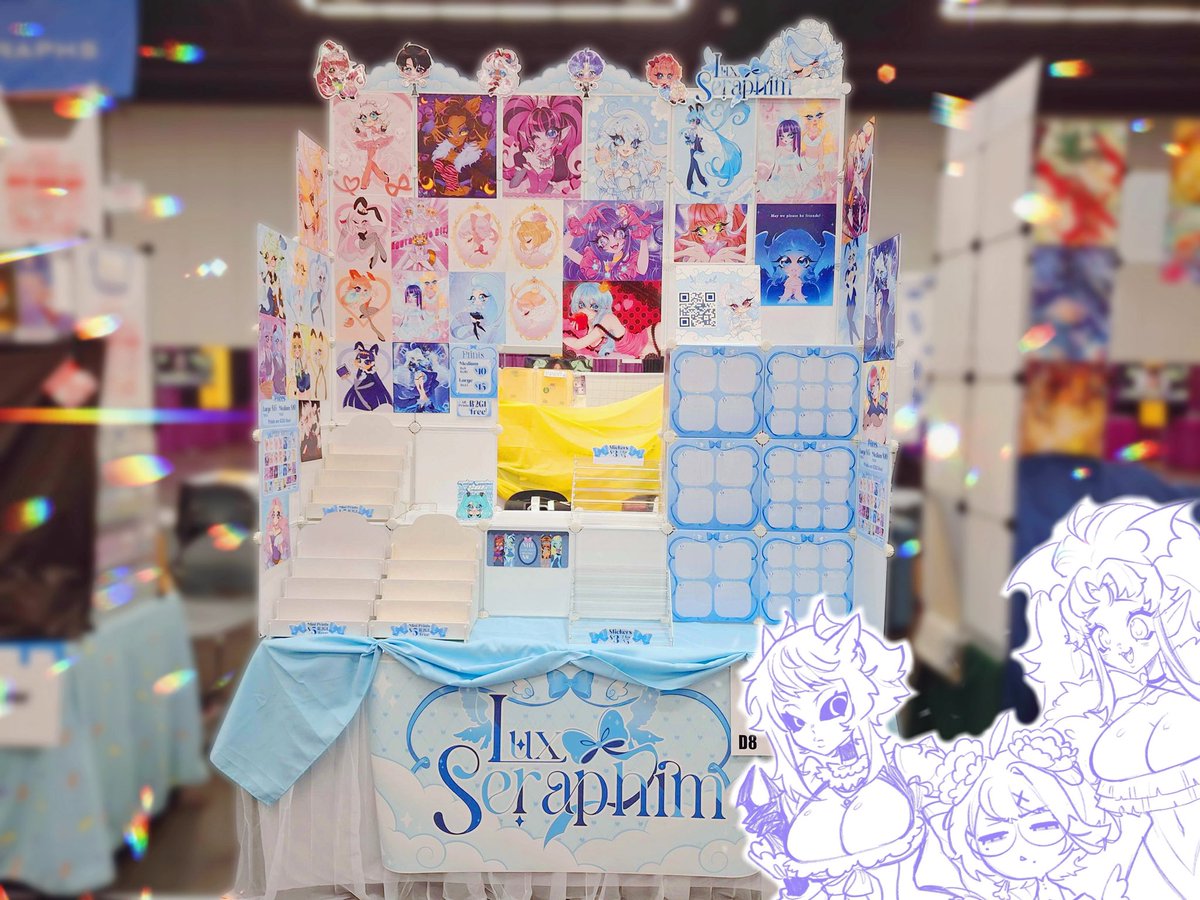 We made it safely to Kumoricon!! Come visit <a href="/Seraphim_Lux/">Lux🩵☁️ ok back to deepspacing🪽✨</a>, <a href="/tomomochi_/">Tomo 🌸Kiss me komui lee 🌸</a>, and me at Lux’s booth!! ✨💜🩵❤️✨