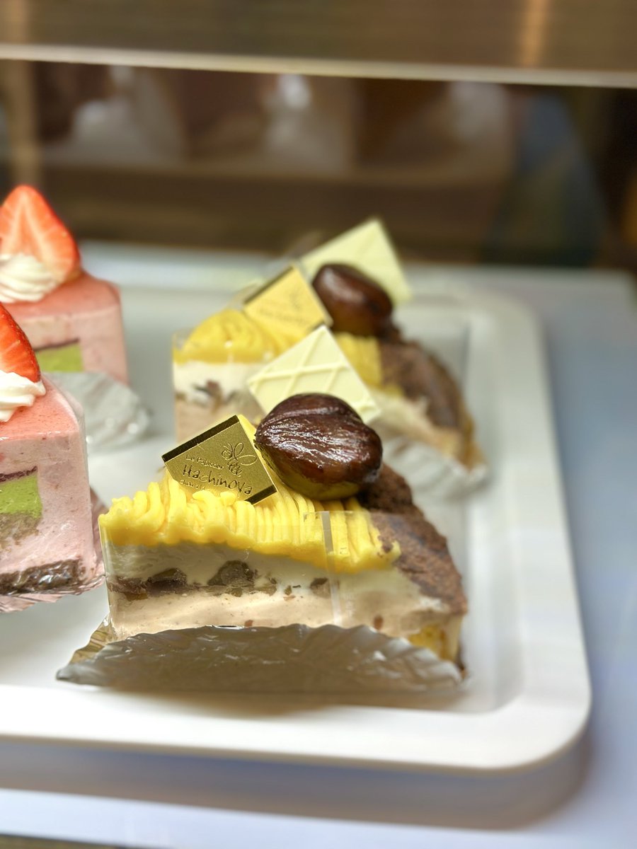 蜂の家工場売店ですι(˙◁˙ )/☺️
新しいケーキのご紹介です。

・フレーズピスタージュ税込500円🍰
濃厚なチョコブラウニーとピスタチオ、いちごのムースを使ったショートケーキ✨

・マロンタルト税込500円🍰
マロンをふんだんに使ったタルトケーキ✨

工場売店、三ケ町レストランで販売中(ت)♪