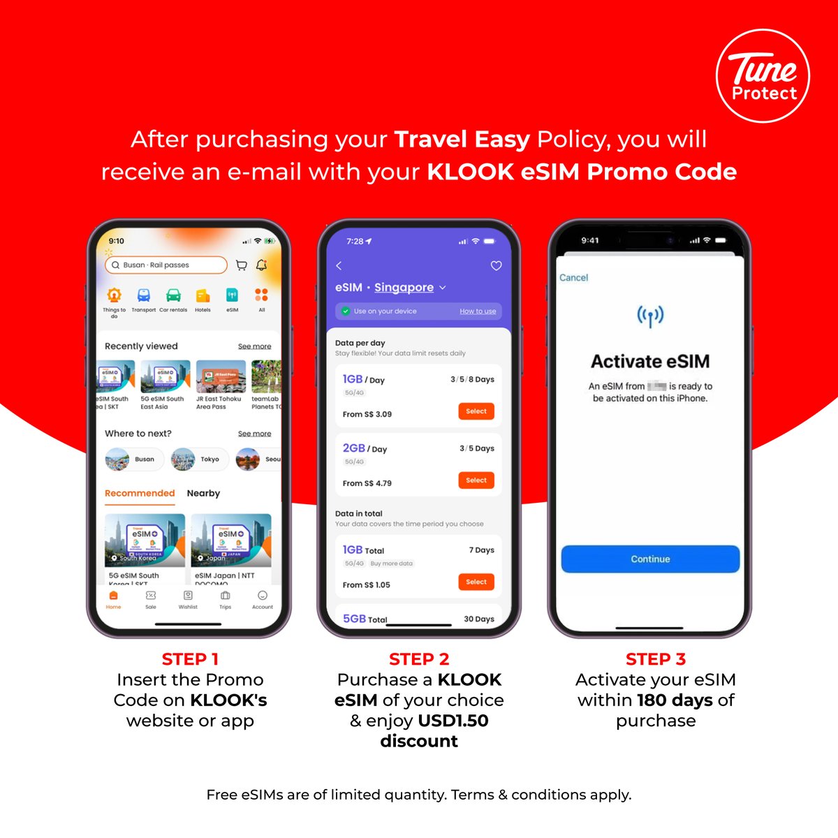 ✈️ Traveling abroad with no data? No worries! Get a FREE Klook eSIM when you buy a Tune Protect Travel Easy policy. Stay connected in just 3 easy steps! 😉✨
#TuneProtect #TravelEasy #eSIM #TravelHacks