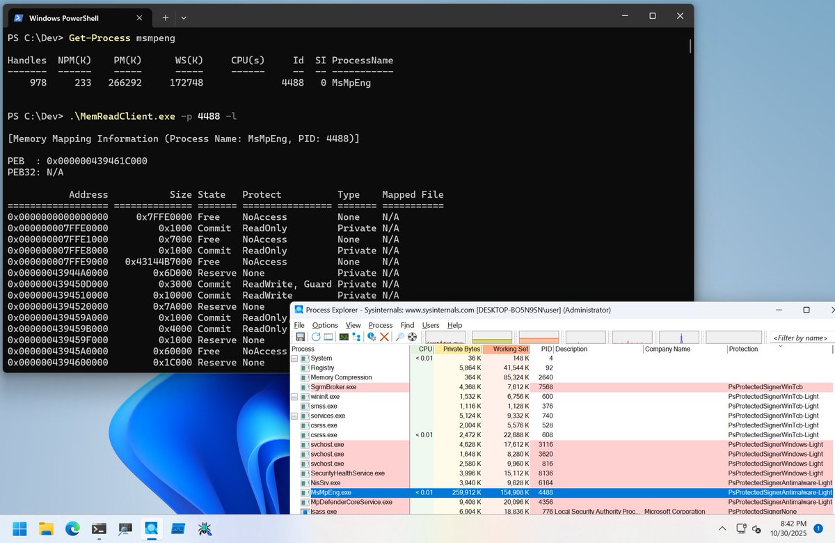 daem0nc0re's tweet image. Added a kernel driver to read arbitrary process memory (including Protected Process).
Also implemented a functionality to query memory mapping information.
github.com/daem0nc0re/Vec…