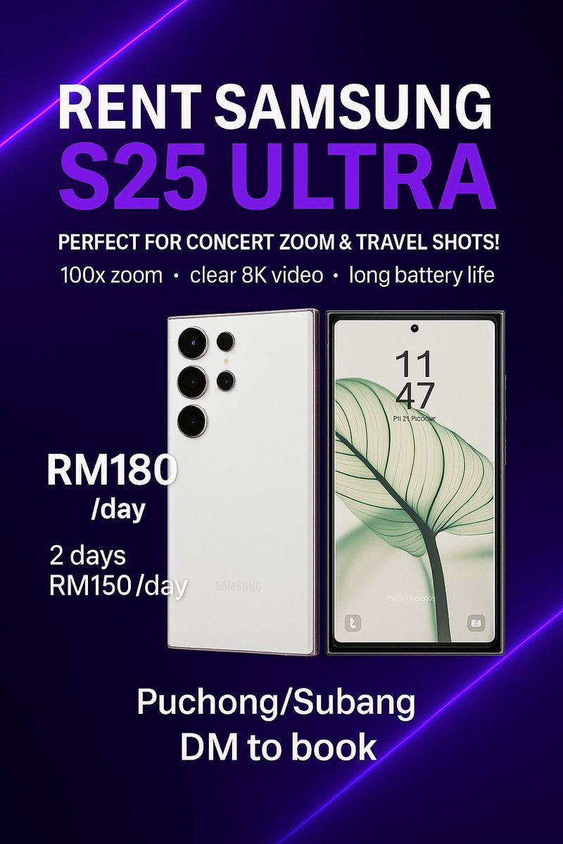 kachingyours's tweet image. Don’t let blurry concert videos ruin the moment 😭

🐻Rent my Samsung S25 Ultra (brand new) – 100x zoom, 8K video, long battery 🔋
🐻RM180/day or RM150/day (2 days)
🐻Deposit RM150 | DM to book 📩
🐻Perfect for concerts &amp;amp; travel 🎶✈️

#S25Ultra #RentPhoneMY #ConcertVibes