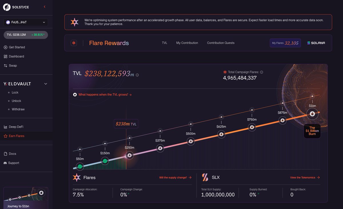 Let's talk about Solstice Finance <a href="/solsticefi/">Solstice</a> 

It's a DeFi protocol on Solana, featuring a synthetic stablecoin (USX) and a yield-bearing liquid staking token (eUSX).

Currently sitting at a TVL of $238 million, Solstice has been growing well, not just as a stablecoin protocol,
