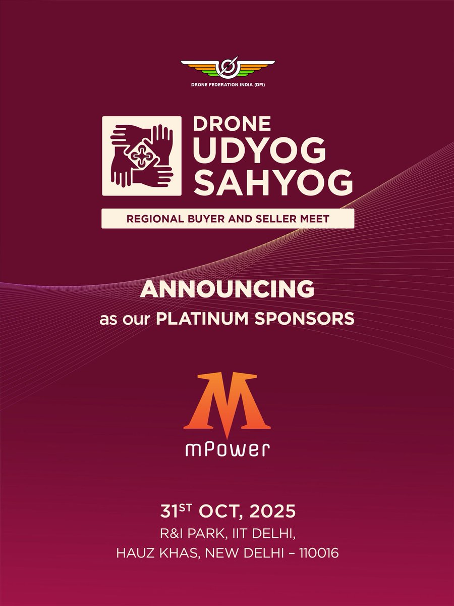 dronefed's tweet image. It’s happening today!

Drone Udyog Sahyog 2025 kicks off at IIT Delhi, connecting India’s drone innovators and industry leaders. 🇮🇳

#DroneUdyogSahyog #DroneFederationIndia #MakeInIndia