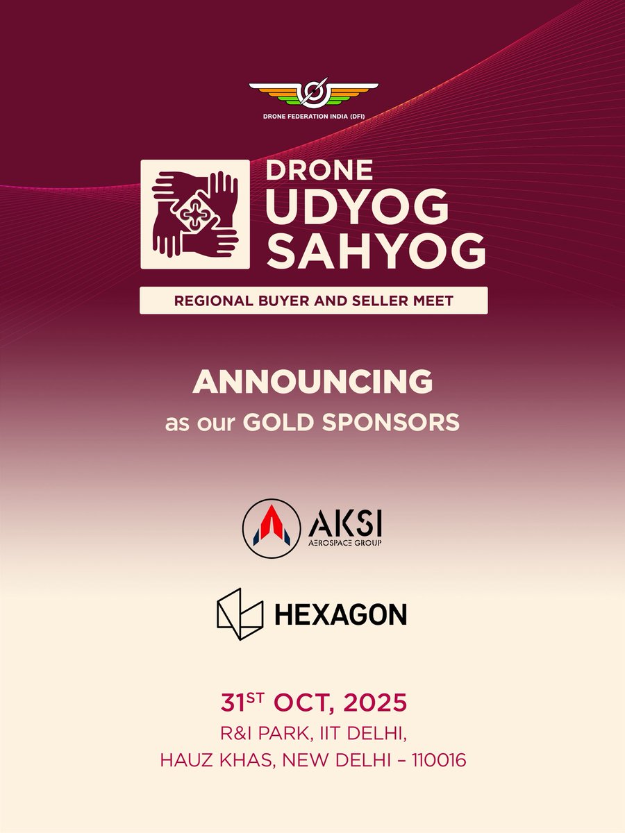 dronefed's tweet image. It’s happening today!

Drone Udyog Sahyog 2025 kicks off at IIT Delhi, connecting India’s drone innovators and industry leaders. 🇮🇳

#DroneUdyogSahyog #DroneFederationIndia #MakeInIndia