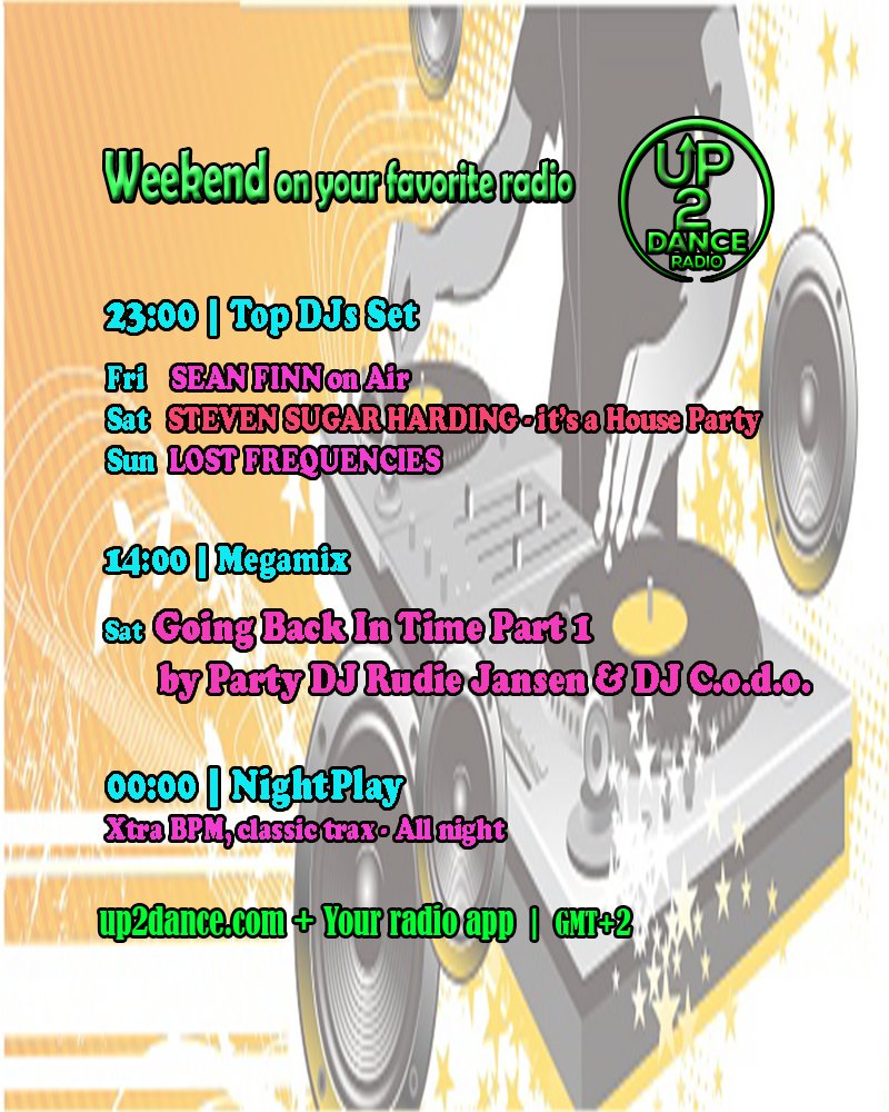 WEEKEND TIME 🎵
📢 Top DJs set every night @ 11 pm +
Going back in time Megamix on Saturday @ 2 pm 💥

Get up-to-date 24/7 with best music &gt; Join 'Up2Dance Radio' on your radio app 📳
 #clubtunes #nightplay #megamix #dancemusic2025 #partytime🎉 #fridaynight #weekendvibes✌️