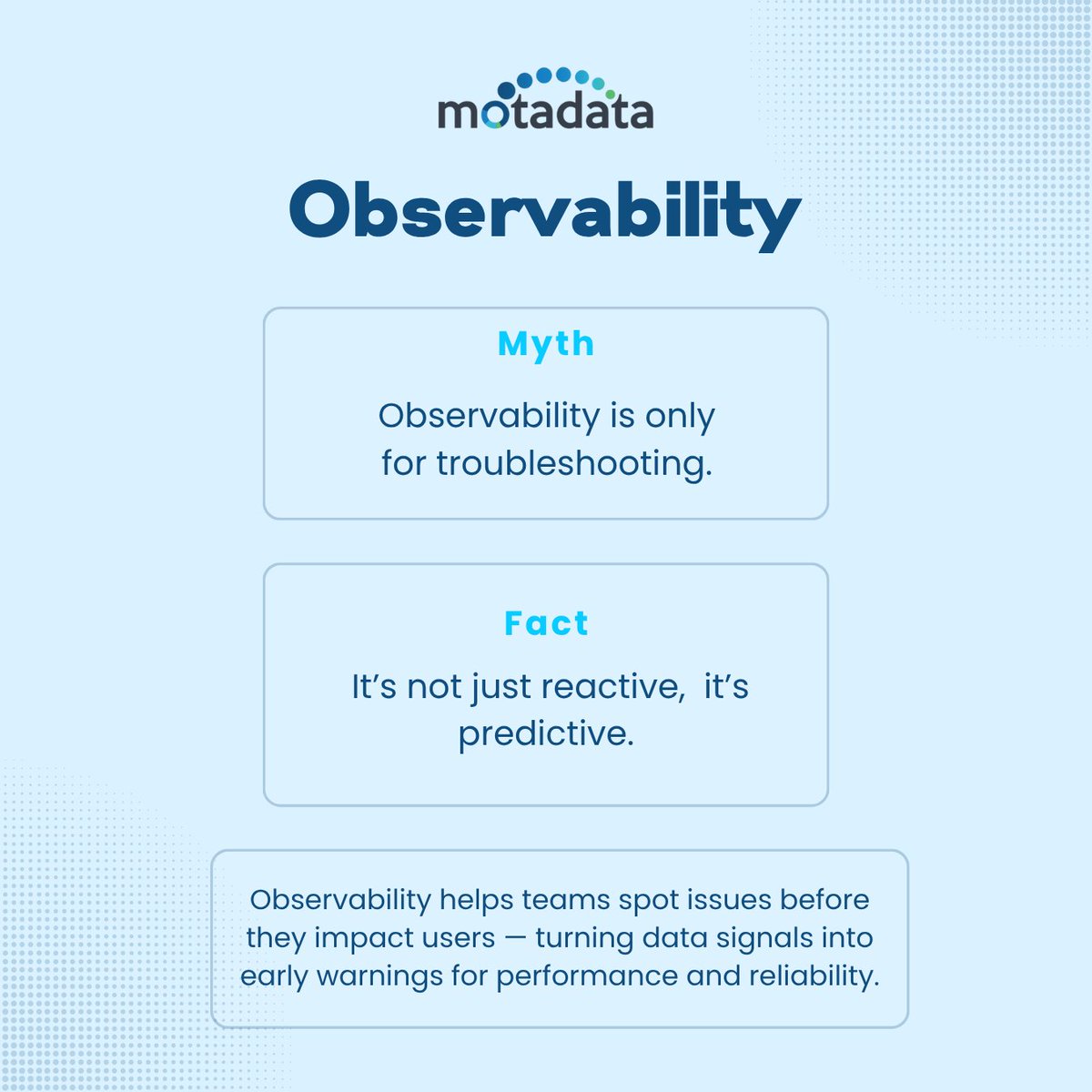 MotadataSystems's tweet image. It’s not just about monitoring, it’s about understanding. True observability helps teams see beyond alerts, connect the dots, and act before issues hit users. 
Because in today’s world, visibility isn’t a luxury, it’s a lifeline.

#digitaltransformation #unifiedobservability