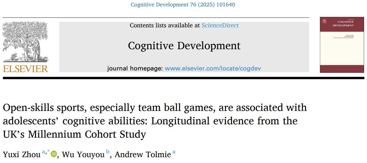 Thrilled to announce a new paper out in Cognitive development with <a href="/youyouwooo/">youyou 又又</a> and <a href="/ProfAndyTolmie/">Professor Andy Tolmie</a> 

We explored how various facets of physical activity, both quantitative and qualitative, are linked to hot EF and GCSE performance in adolescents.

👉Read:
sciencedirect.com/science/articl…