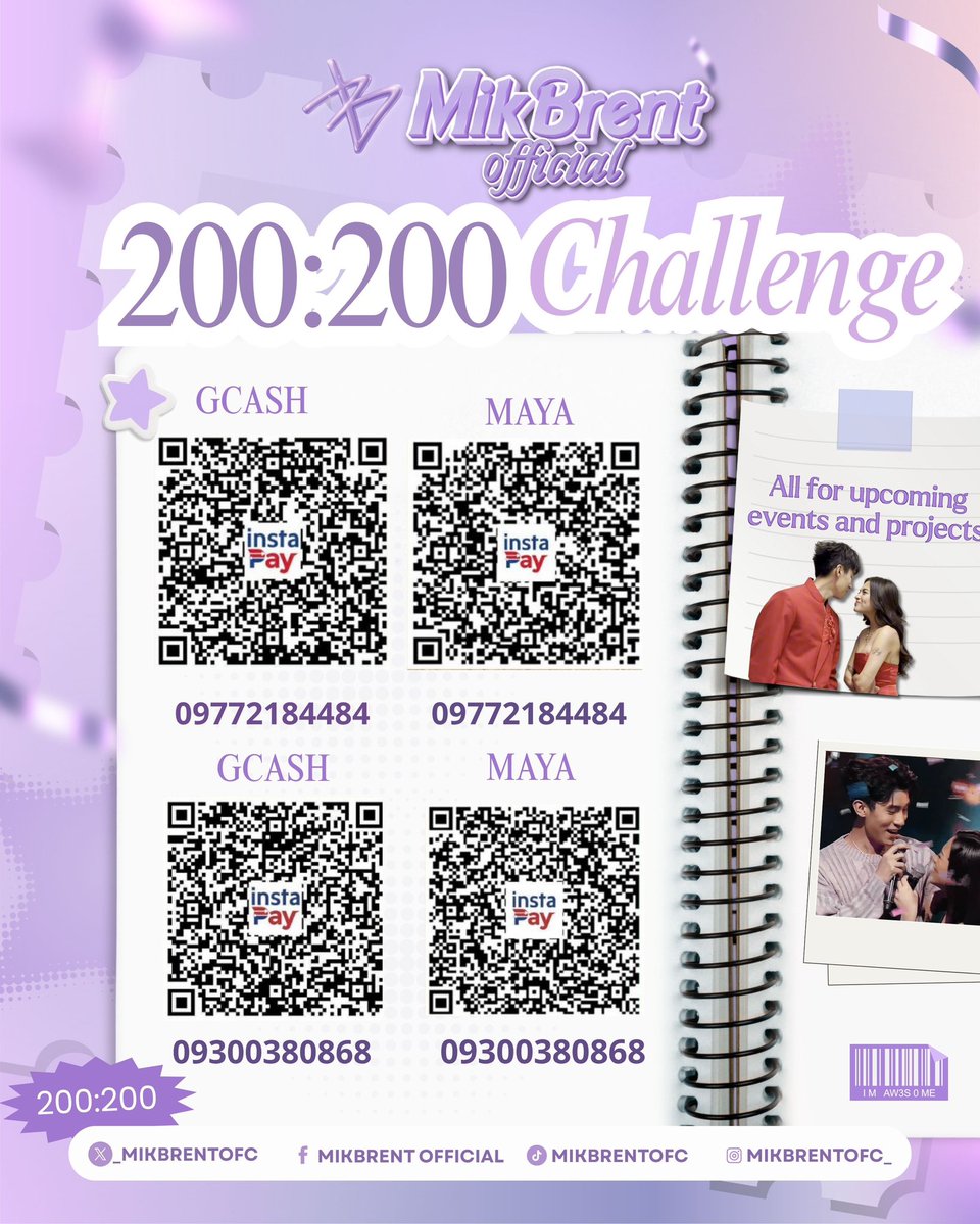 _MikBrentOFC's tweet image. Hello, Menties! 💜

We’re launching the 𝟐𝟎𝟎:𝟐𝟎𝟎 𝐌𝐚𝐭𝐜𝐡𝐢𝐧𝐠 𝐂𝐡𝐚𝐥𝐥𝐞𝐧𝐠𝐞 — a collective effort to fund our upcoming 𝐟𝐚𝐧 𝐩𝐫𝐨𝐣𝐞𝐜𝐭𝐬, 𝐭𝐞𝐚𝐦 𝐥𝐢𝐯𝐞 𝐚𝐜𝐭𝐢𝐯𝐢𝐭𝐢𝐞𝐬, 𝐚𝐧𝐝 𝐞𝐯𝐞𝐧𝐭𝐬 for MikBrent in the coming months!

With just ₱𝟐𝟎𝟎…