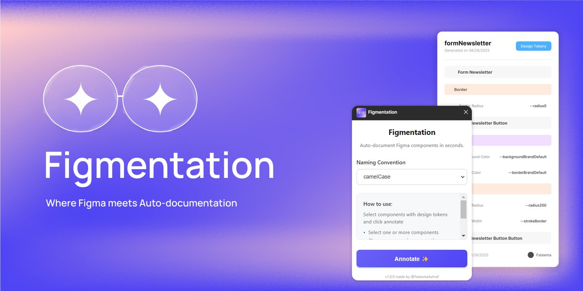 kgsi's tweet image. Figmaのプラグイン「Figmentation」⚙️
色、タイポグラフィ、間隔、境界線、効果などのデザイン トークンを Figma コンポーネントから直接抽出するプロセスを自動化してくれるみたい👀
figma.com/community/plug…