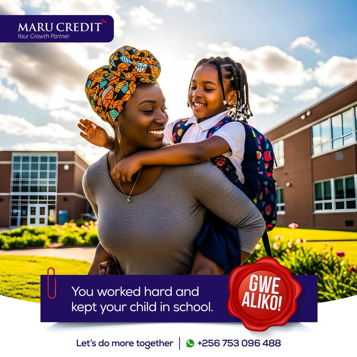 Thanks to your dedication, your child is growing, learning, and thriving.

We celebrate you today.
Let’s do more together.

#GweAliko #YouDeserveTheCredit #MARUCREDIT