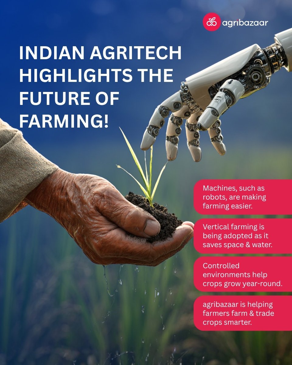 Imagine vegetables growing in tall city towers, and greenhouses producing harvests all year long! This is a scenario that looks nothing like today’s but is the future  of Indian agritech. 
Read the recent blog to know more - 
blog.agribazaar.com/agritech-india…

#agribazaar #agritech2025