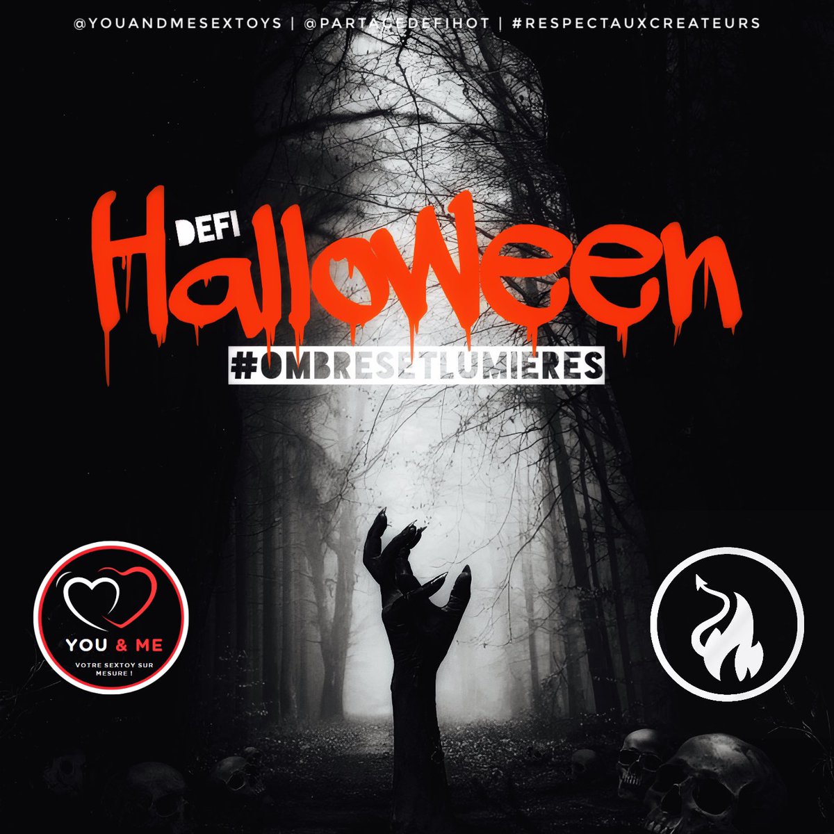 PartageDefiHot's tweet photo. #DéfiHalloweenPDH « Ombres & lumières »
En partenariat avec @YouandMeSexToys 
Un défi sensuel et artistique autour du clair-obscur. Silhouettes… reflets… contrastes… Mystère, suggestion, intensité.

 Récompenses pour les 3 coups de ❤️ You&Me
🥇 Un gode/plug au choix parmi le stock et –50% sur le site
🥈 Un petit plug et –50% sur le site
🥉 –50% sur le site

Résultats dimanche à 20h :
❤️ La photo la plus likée
🗣️ La photo qui fait le plus parler
💝 Coups de coeur You&Me 🥇🥈🥉
💛 Coups de cœur Alessya 🚺 et 🚹
🖤 Coups de cœur Amazone 🚺 et 🚹
🤍 Coups de cœur Estelle 🚺 et 🚹

N’hésitez pas à suivre @YouandMeSexToys
https://t.co/X64FJFLZT9

Partagez pour soutenir @PartageDefiHot ! 🙏
Le défi est évidemment ouvert aux hommes.

#PDH | #OmbresEtLumieres 
#RespectAuxCreateurs