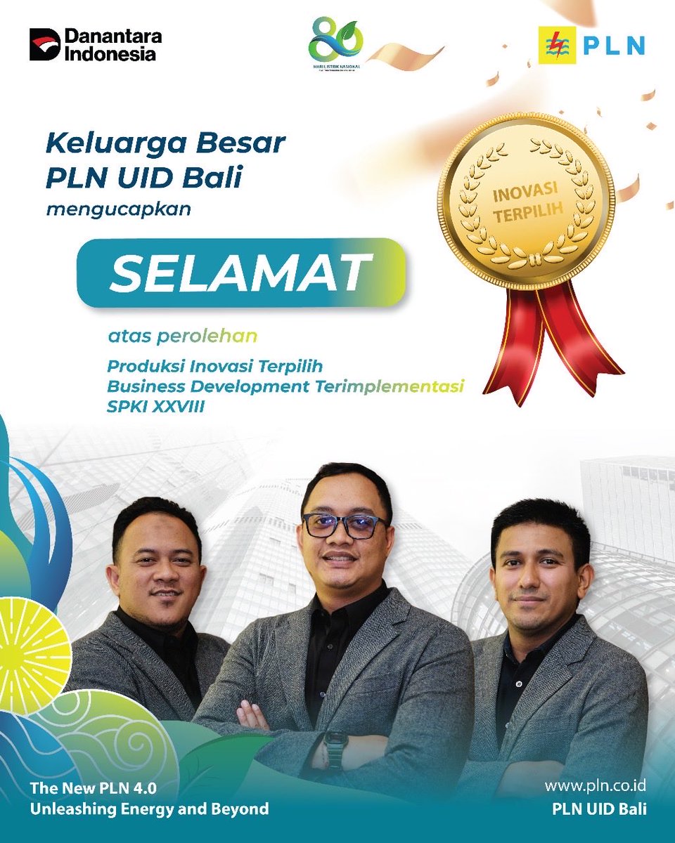 plnuidbali's tweet image. Dua prestasi, satu semangat: Inovasi tanpa henti! ⚡
Selamat kepada insan-insan PLN UID Bali yang berhasil menorehkan pencapaian di ajang SPKI XXVIII 2025:

🏅 Produksi Inovasi Terpilih – Business Development Terimplementasi

#BanggaUIDBali #HariListrikNasional80 #PLNUIDBali #PLN