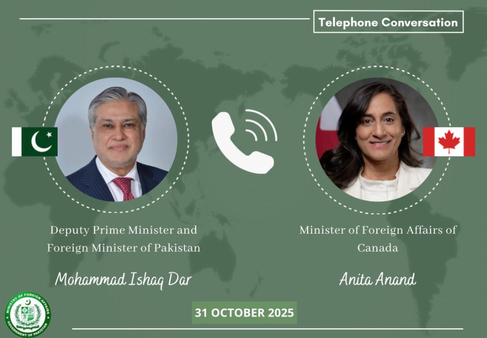 Romana1324857's tweet image. Deputy PM/Foreign Minister @MIshaqDar50 and Canadian FM @AnitaAnandMP discussed boosting trade, investment, and cooperation under FIPPA — reaffirming strong Pakistan-Canada ties. 🇵🇰🇨🇦
#Pakistan #Canada #FIPPA #Investment #Diplomacy #IshaqDar #AnitaAnand  #EconomicCooperation