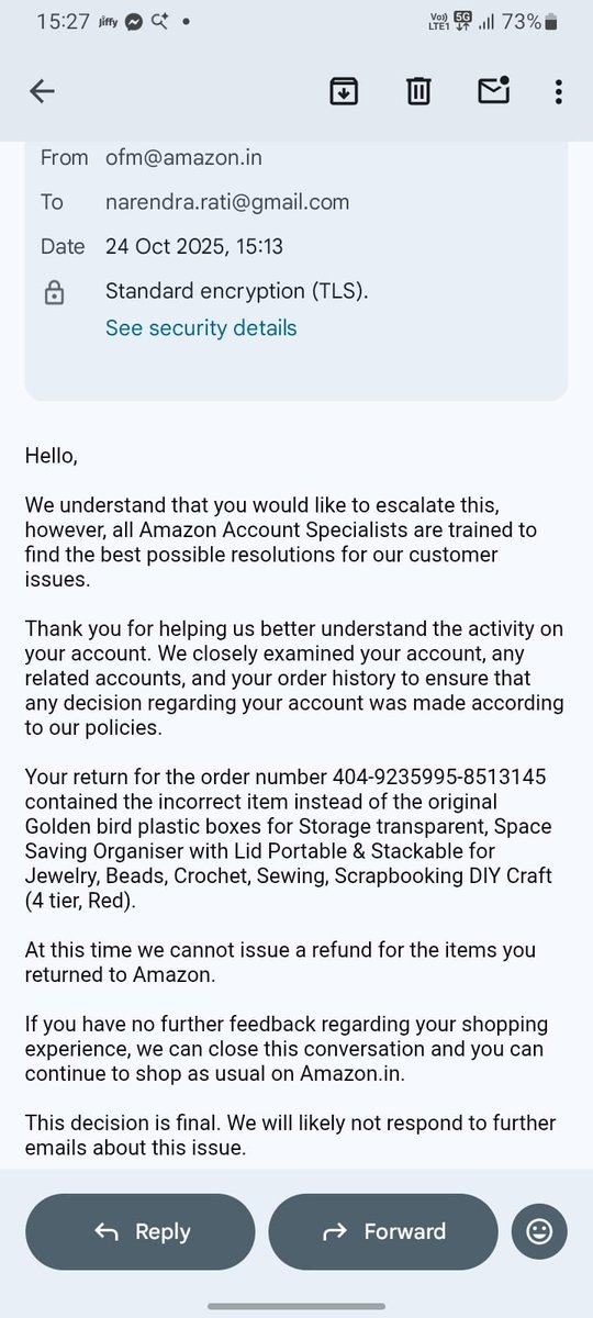 nks_fzb's tweet photo. 72+ Hours, NO RESPONSE from @AmazonIN @AmazonHelp

 All proofs submitted
 Legal Notice delivered via email
 ZERO action
 ZERO accountability

Your continuous silence legally confirms Tacit Admission of Fault — “Admission of Wrongdoing by Conduct.” https://t.co/PBEqNZC1wH
