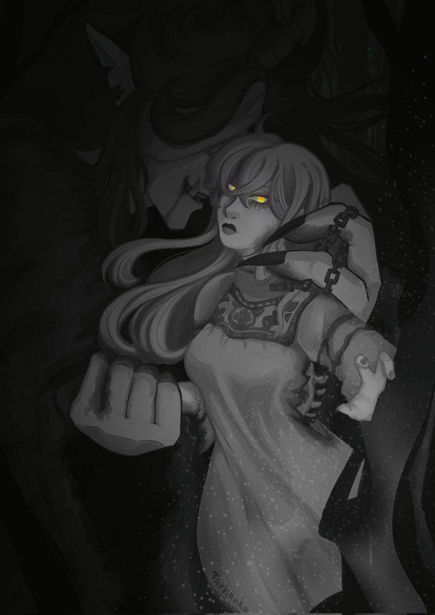 Here is the black and white version.
I'm very glad that I was able to participate. And that at one moment the topic changed from "horror movies" to "horror media", so I was like "Cool, I can draw my Ukrainian AU because, uh... mythology is scary"

Thank you, Rey!!!