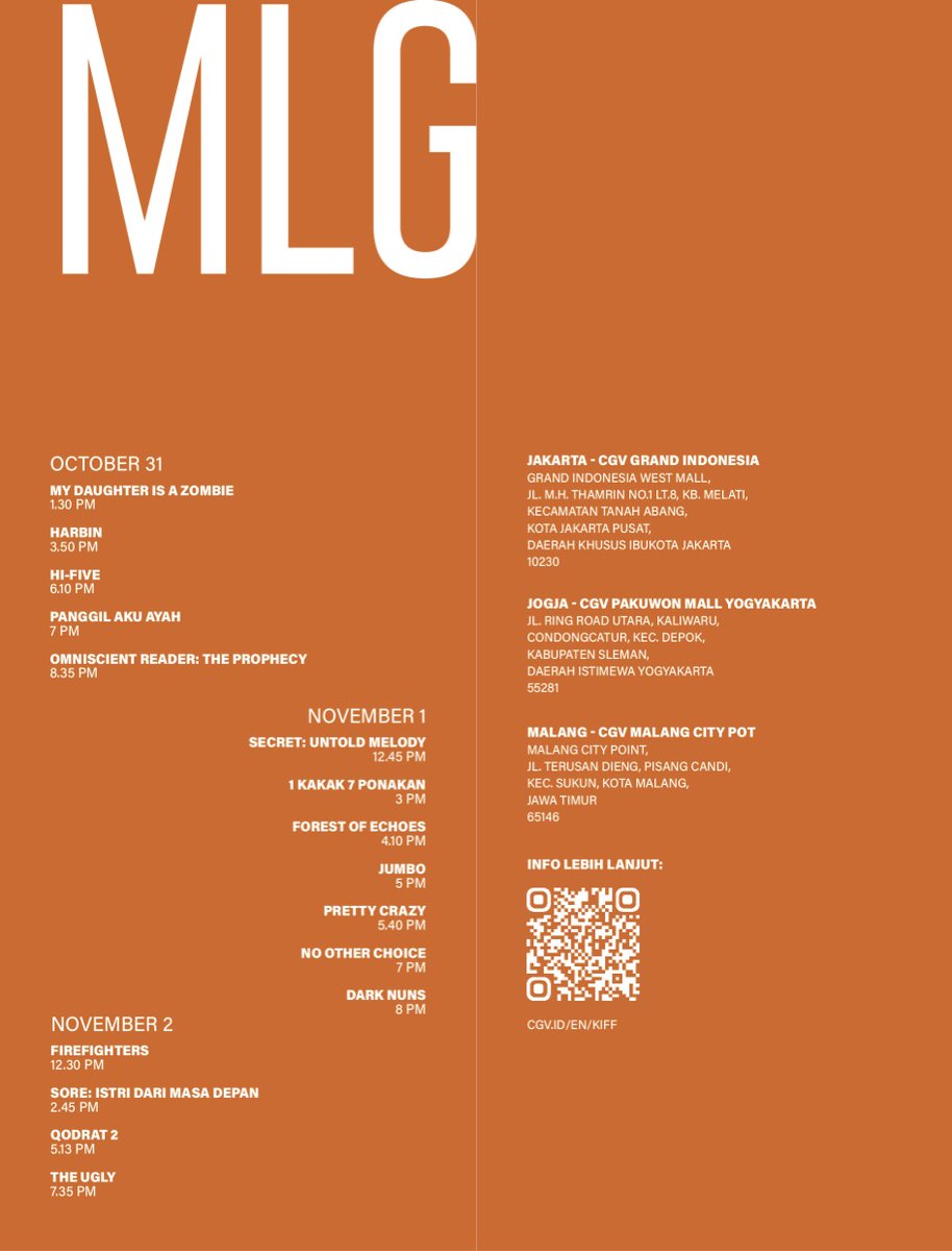 Korea Indonesia Film Festival (KIFF) 2025 kembali hadir di <a href="/CGV_ID/">CGV Cinemas</a> Tonton 16 film terbaik dari Korea dan Indonesia di CGV Jakarta, Yogyakarta, dan Malang mulai 30 Oktober – 2 November 2025 🎬 Jadi bagian dari persahabatan kedua negara dan pesan tiket mu mulai 24 Oktober di