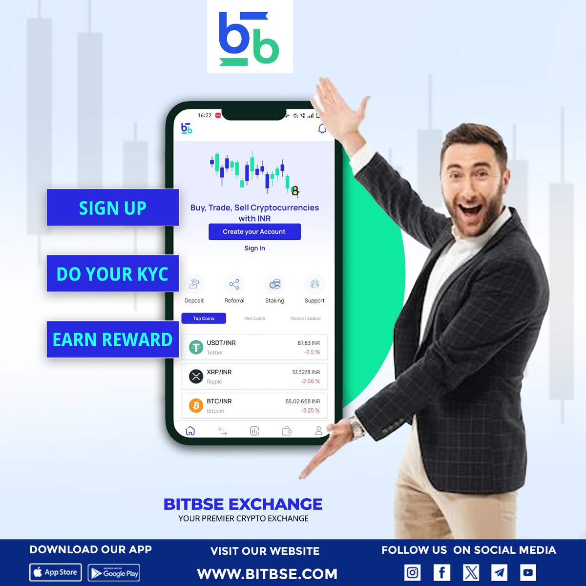bitbse's tweet image. 🚀 Start your crypto journey with Bitbse Exchange!
Just Sign Up, Complete KYC, and Earn Exciting Rewards instantly.💹✨
.
#BitbseExchange #CryptoMadeEasy #EarnWithBitbse #KYCRewards 
.
Disclaimer: Nothing on this page is financial advice, please do your own research!
