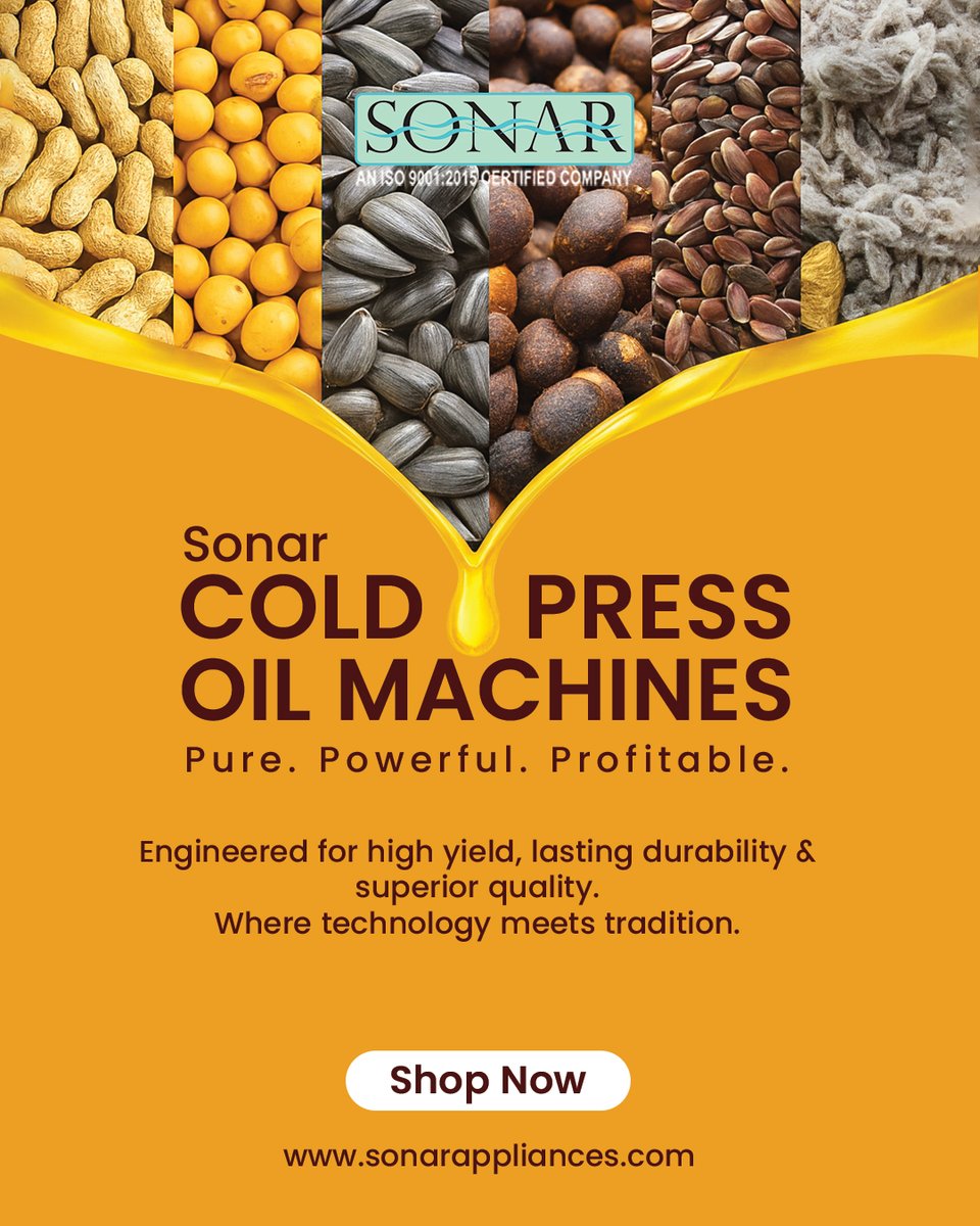 sonarappliances's tweet image. 𝐒𝐨𝐧𝐚𝐫 𝐒𝐀-𝟐𝟎𝟏𝟗 – 𝐂𝐨𝐦𝐦𝐞𝐫𝐜𝐢𝐚𝐥 𝐂𝐨𝐥𝐝 𝐏𝐫𝐞𝐬𝐬 𝐎𝐢𝐥 𝐌𝐚𝐜𝐡𝐢𝐧𝐞

📞9811163800
📧 sonar2025@gmail.com

#SonarAppliances #SonarColdPressOilMachine #PureOilExtraction #SmartBusinessChoice #HealthyLiving #KitchenEssentials