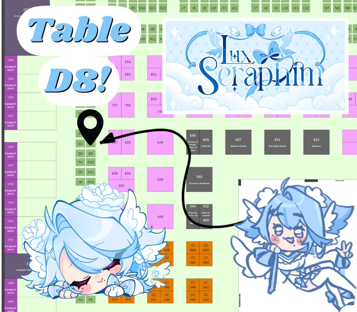 Oh yeah im at kumoricon this year! 

I’m at table D8 over by autographs!! 
Pls stop by and say hi ^^ 🩵🪽