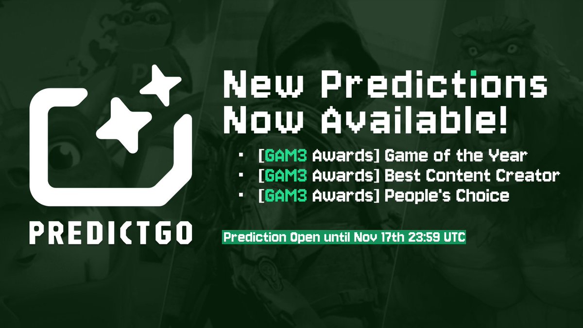PredictGo's tweet image. 🔥 Gam3 Awards Winner Predictions Are LIVE! 🔥

The Gam3 Awards is just around the corner!

Think you’re truly part of the Web3 gaming world? Now’s your chance to prove it.

Predict which creator or games will take home the awards on PredictGo, support your favorites and earn…
