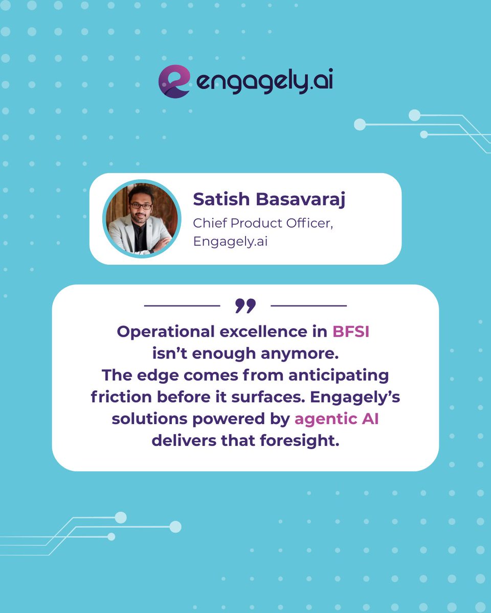 engagelyai's tweet image. Satish Basavaraj, Chief Product Officer at Engagely, puts it perfectly:

The real winners in BFSI catch friction before it hits.

#BFSI #CXAutomation #AgenticAI