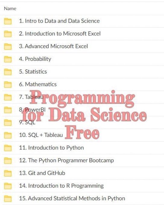 imRMehta's tweet image. Access 15 FREE Courses
🔥 Microsoft Excel
🔥 Advanced Excel
🔥 Probability
🔥 Statistics
🔥 Mathematics
🔥 Tableau
🔥 PowerBI
🔥 SQL
🔥 SQL + Tableau
🔥 Python
🔥 Python Programmer Bootcamp
🔥 Git and GitHub
Just do - Follow ( So I can DM you )
Like & Retweet
Comment " Need "