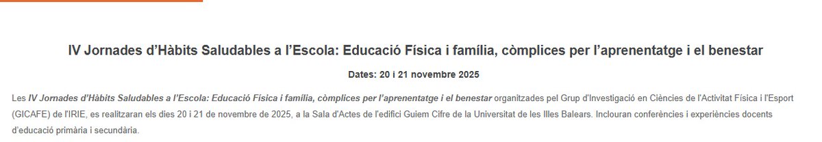 IV Jornades d’Hàbits Saludables a l’Escola 🤸‍♀️🏃‍♀️

📢Atenció!! Les inscripcions a través del portal docent es tanquen diumenge dia 2 de NOV 🗓👩‍🏫

➡️ Número d'esdeveniment: 18214, inscripcions a través del portal docent: caib.es/pfunciona

<a href="/COLEFBalears/">COLEF Illes Balears</a> <a href="/IRIEinstitut/">IRIEinstitut</a>