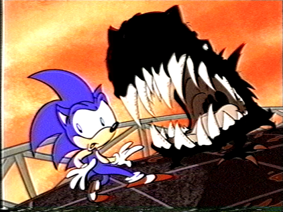 This VHS tape was flung through my window, and it contained this gruesome and unheard episode of "Adventures of Sonic the Hedgenic". It was written by a Mr. "Chinelin"...ic.