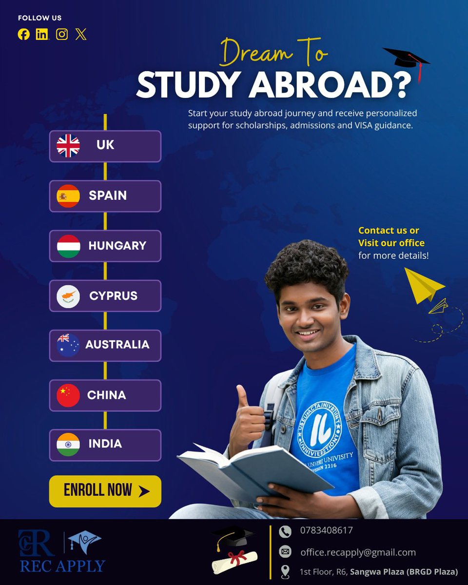 recapply's tweet photo. Big dreams deserve global opportunities! Wherever you’re headed—UK, Spain, Hungary, Cyprus, Australia, China, or India—REC Apply is here with guidance and a smile. Applications open for all seasons, so let’s make it happen!”#AdmissionsOpen  #StudyAbroad  #StudyAbroad #RECApply” https://t.co/LAq5zlgJOh