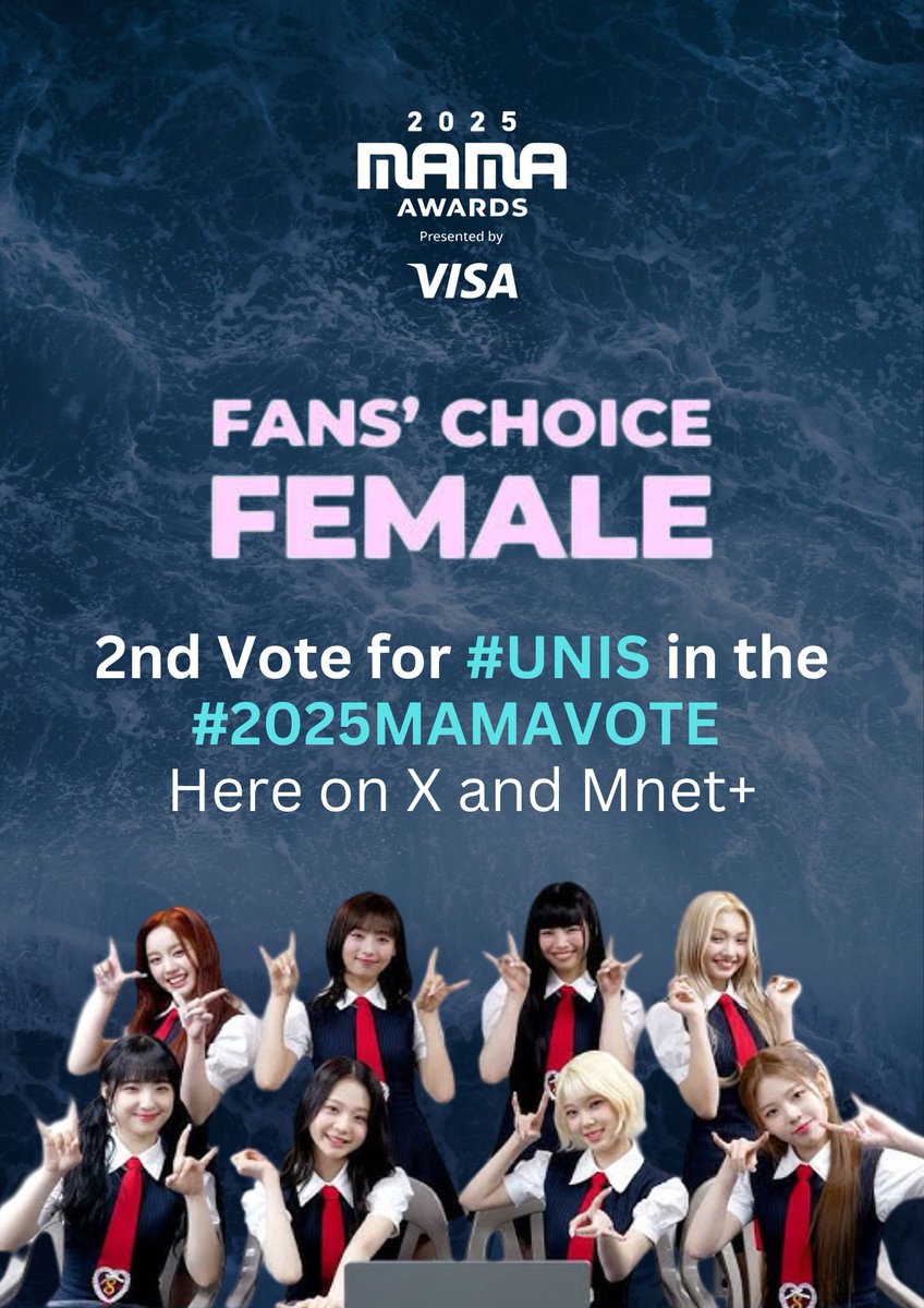 If you see this, please RT and REPLY.

✨ 1 Repost = 1 VOTE
💬 1 Reply= 1 VOTE

I vote for #UNIS on #2025MAMAVOTE