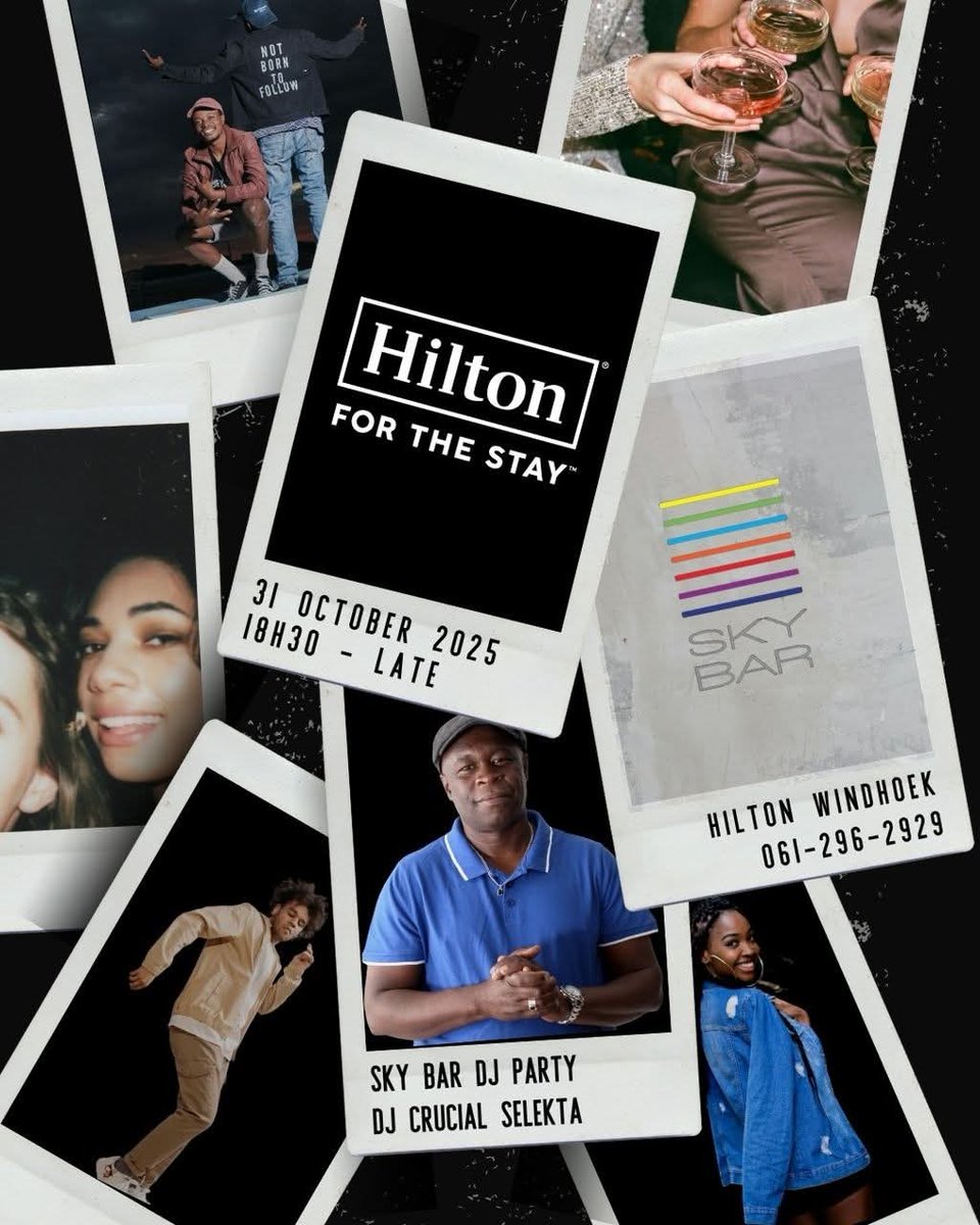 Tonight, 
Windhoek Hilton Hotel Sky Bar, 6.30 PM - Late
Good Music, Good Food, Great Specials on Drinks, Good People, and Rooftop Vibes that hit just right, and Entrance is Free.
🎶 🍸💃
🔥🔥🔥