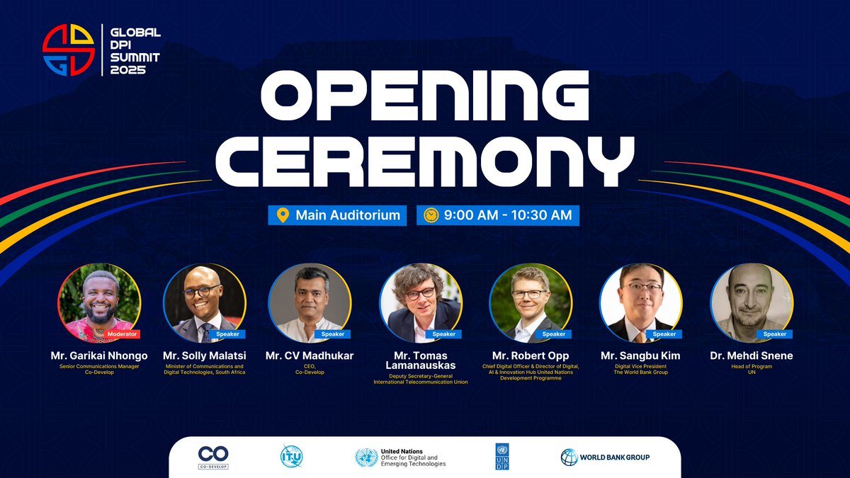 GlobalDPISummit's tweet image. In #CapeTown, leaders &amp;amp; implementers will chart the future of #DPI, from digital sovereignty to real-world systems at scale.

Opening keynote:  Hon. @SollyMalatsi
Fireside w/ @CoDevelopDPI, @ITU, @UNDP, @WorldBank &amp;amp; @UN

🔗 globaldpisummit.org/home

#GDPIS2025 #GDPIS