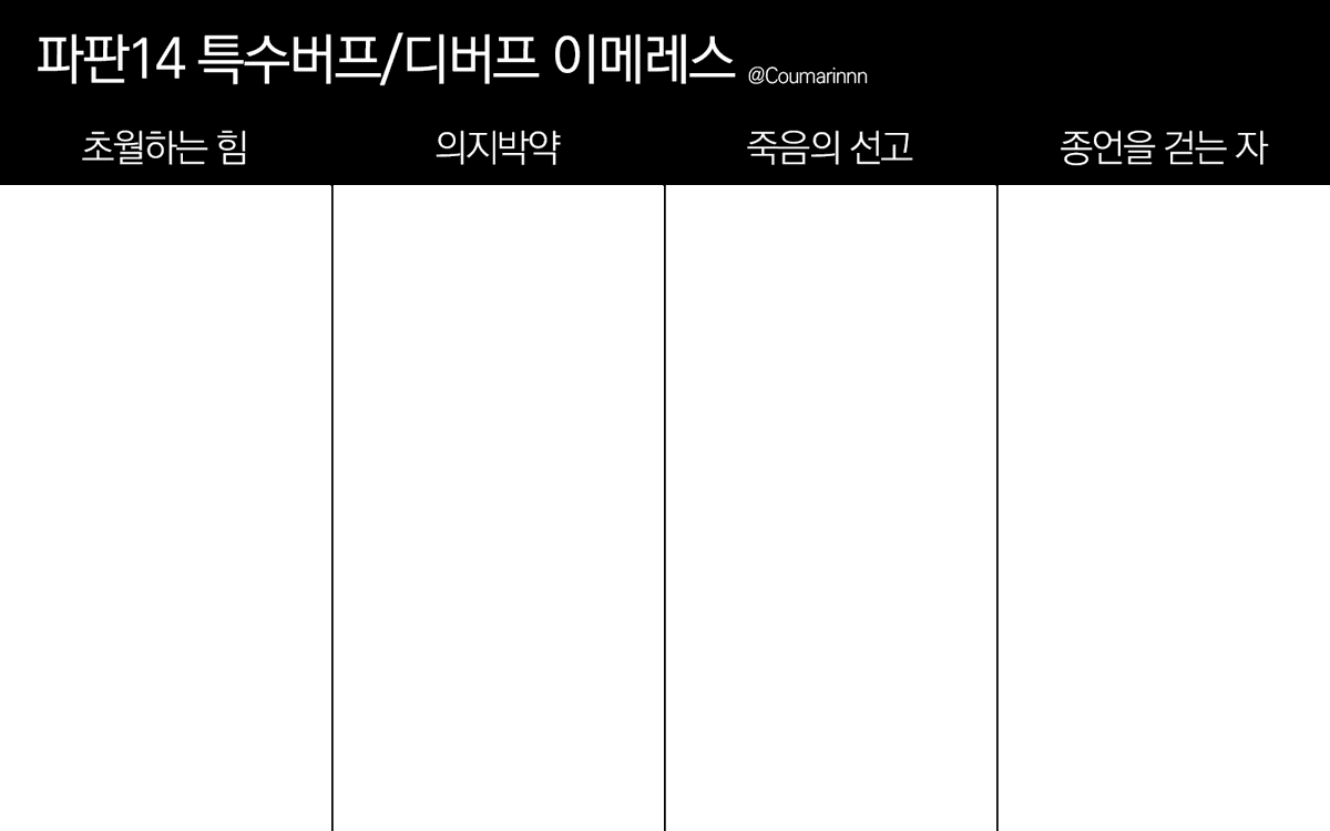 옛날에 만든 파판14 디버프 상태이상 이메레스를 리뉴얼했습니다!!(지인께 제법 룽한거 추려딜리했음) 무슨생각으로 9칸이나 만들었었는지...... 추가로 특수기믹도 만들었어요~!~! 재밌게해주시길(하시고 저도보여주세요)