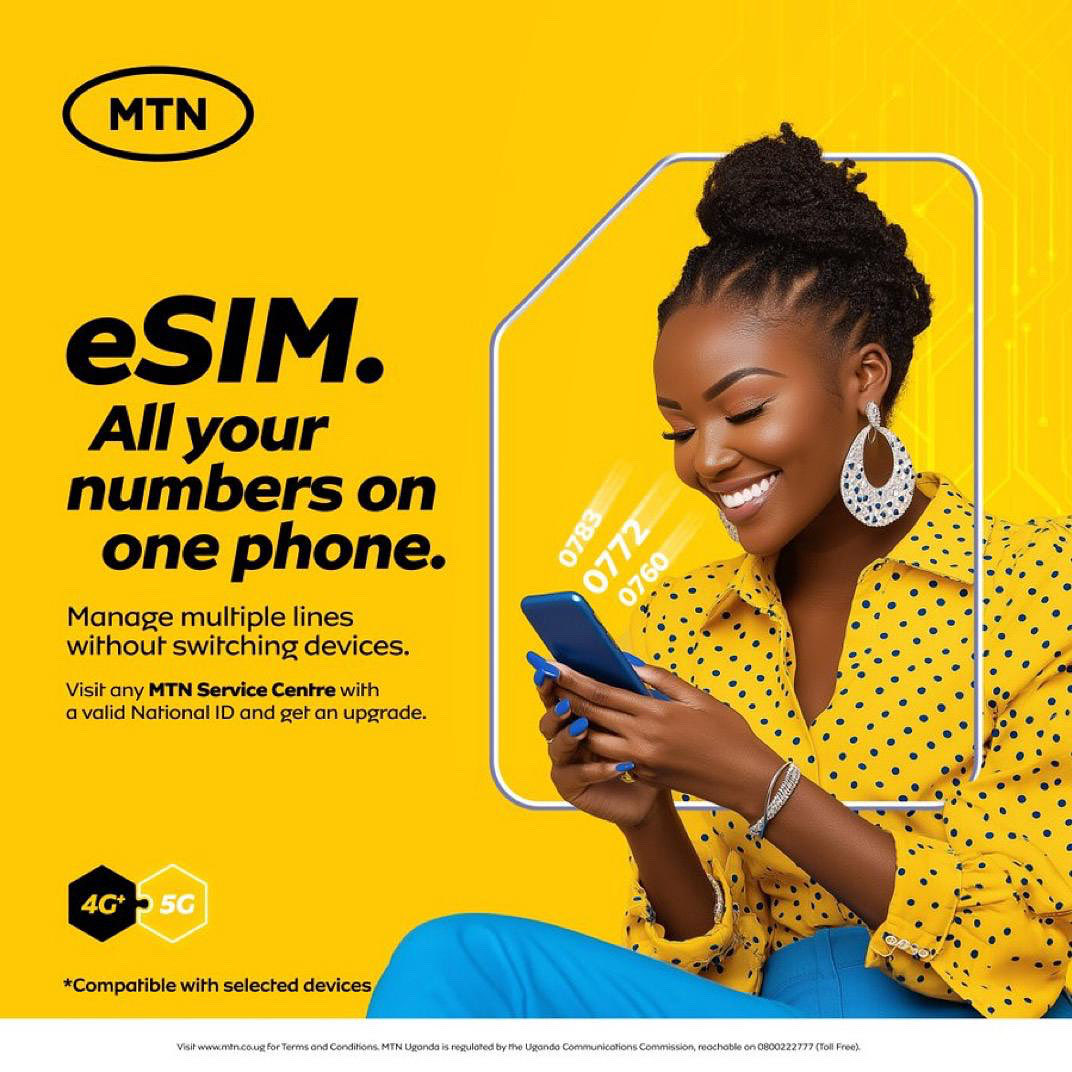 mtnug's tweet photo. Still switching between SIM cards?
Make life easier with the #MTNeSIM, all your numbers on one phone, no swapping, no stress, just seamless connection wherever you go.
Dial #06# to check if your phone is compatible and visit any MTN Service Centre with your National ID to upgrade.
#TogetherWeAreUnstoppable