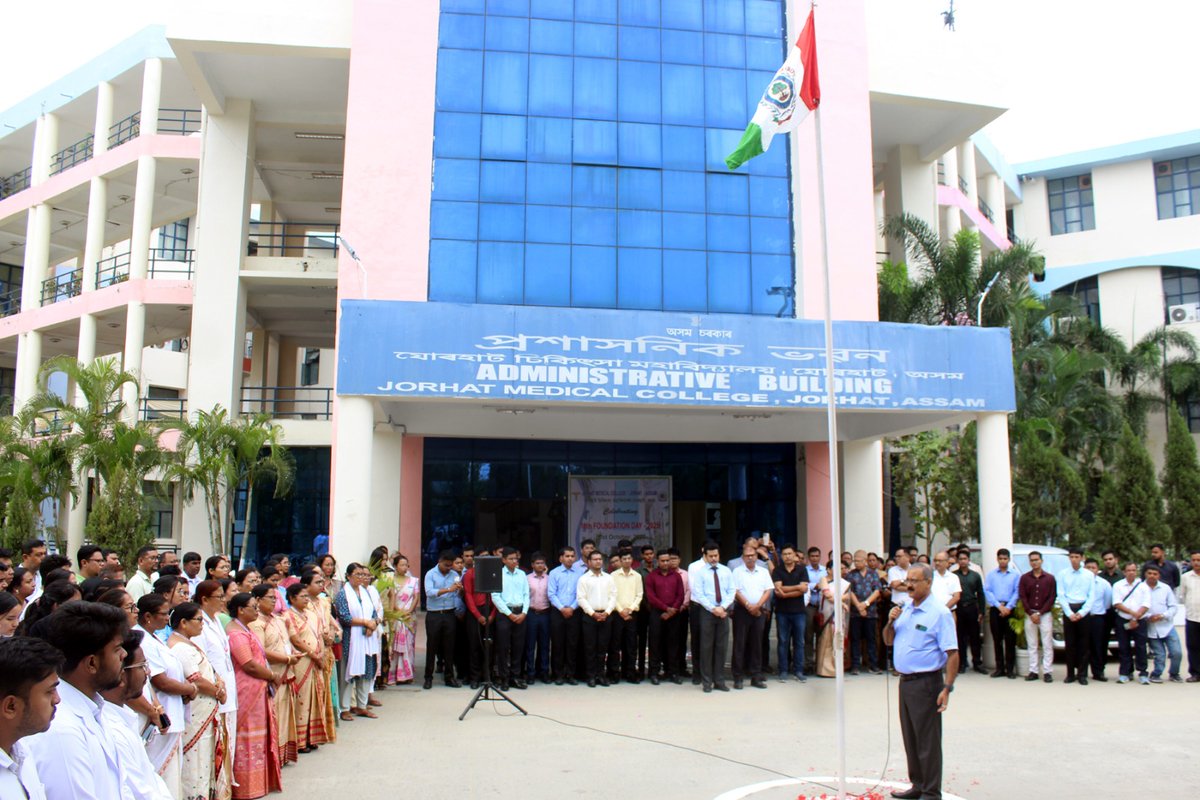 JmchOfficial's tweet photo. Today is the 16th Foundation Day of our beloved JMCH. 
Daylong celebrations started with Flaghoisting and address by Prof Saurabh Borkotoki Principal JMCH and Supdt Dr M J Gohain. 
Faculty, nursing staff, office staff and students attended the program. 
@CMOfficeAssam https://t.co/XkLQLe6J5L