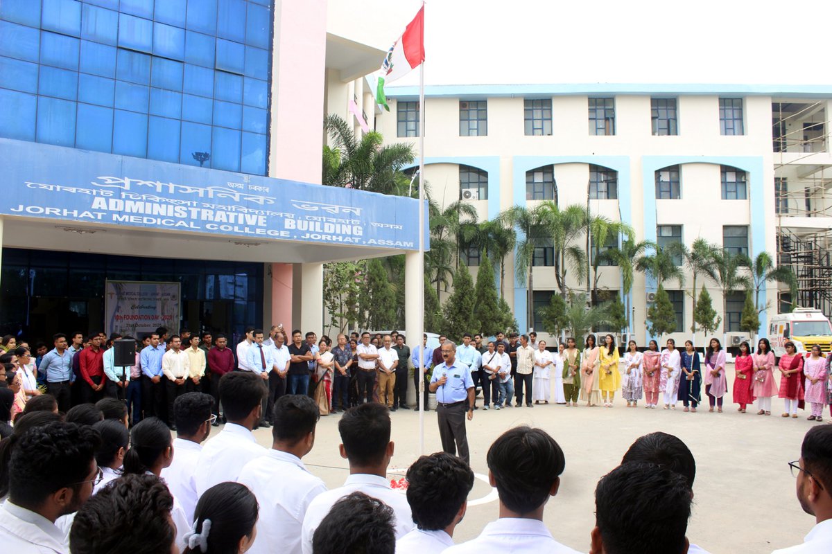 JmchOfficial's tweet photo. Today is the 16th Foundation Day of our beloved JMCH. 
Daylong celebrations started with Flaghoisting and address by Prof Saurabh Borkotoki Principal JMCH and Supdt Dr M J Gohain. 
Faculty, nursing staff, office staff and students attended the program. 
@CMOfficeAssam https://t.co/XkLQLe6J5L