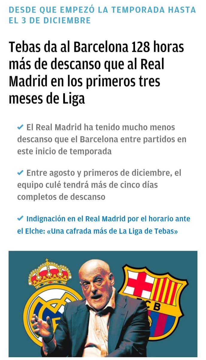 Benito (@_benito___) on Twitter photo "Tebas da al Barsa 128 horas más d descanso q al Real Madrid"
¿Me estás diciendo q un club q pagó al vp del CTA, en vez d recibir sanción no para d recibir ayudas d las instituciones? ¿Es así? "Tebas da al Barsa 128 horas más d descanso q al Real Madrid"
¿Me estás diciendo q un club q pagó al vp del CTA, en vez d recibir sanción no para d recibir ayudas d las instituciones? ¿Es así?