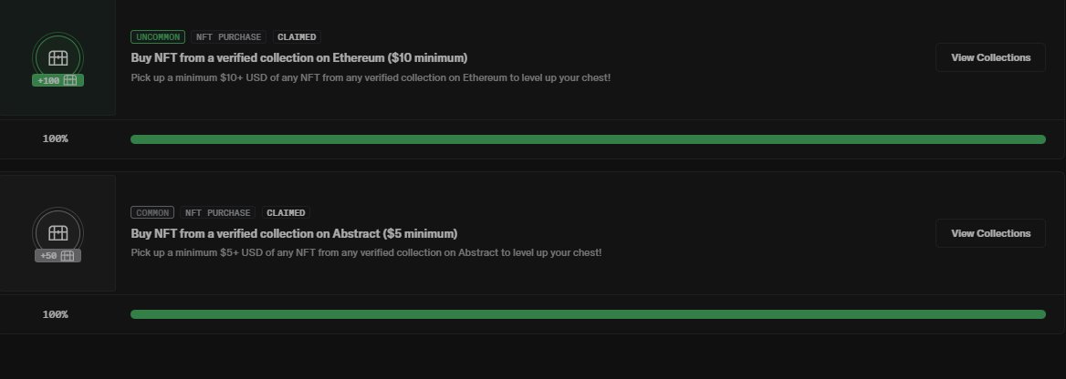 🚨 <a href="/opensea/">OpenSea</a> new task live for 150XP 

100 xp -- Buy any verified nft on $ETH mainnet 

Buy : opensea.io/item/ethereum/…

50 xp -- Buy any verified nft on $abstract mainnet 

Buy :  
opensea.io/item/abstract/… 

Don't forget to level up your chest Level 

More level = More reward 😻