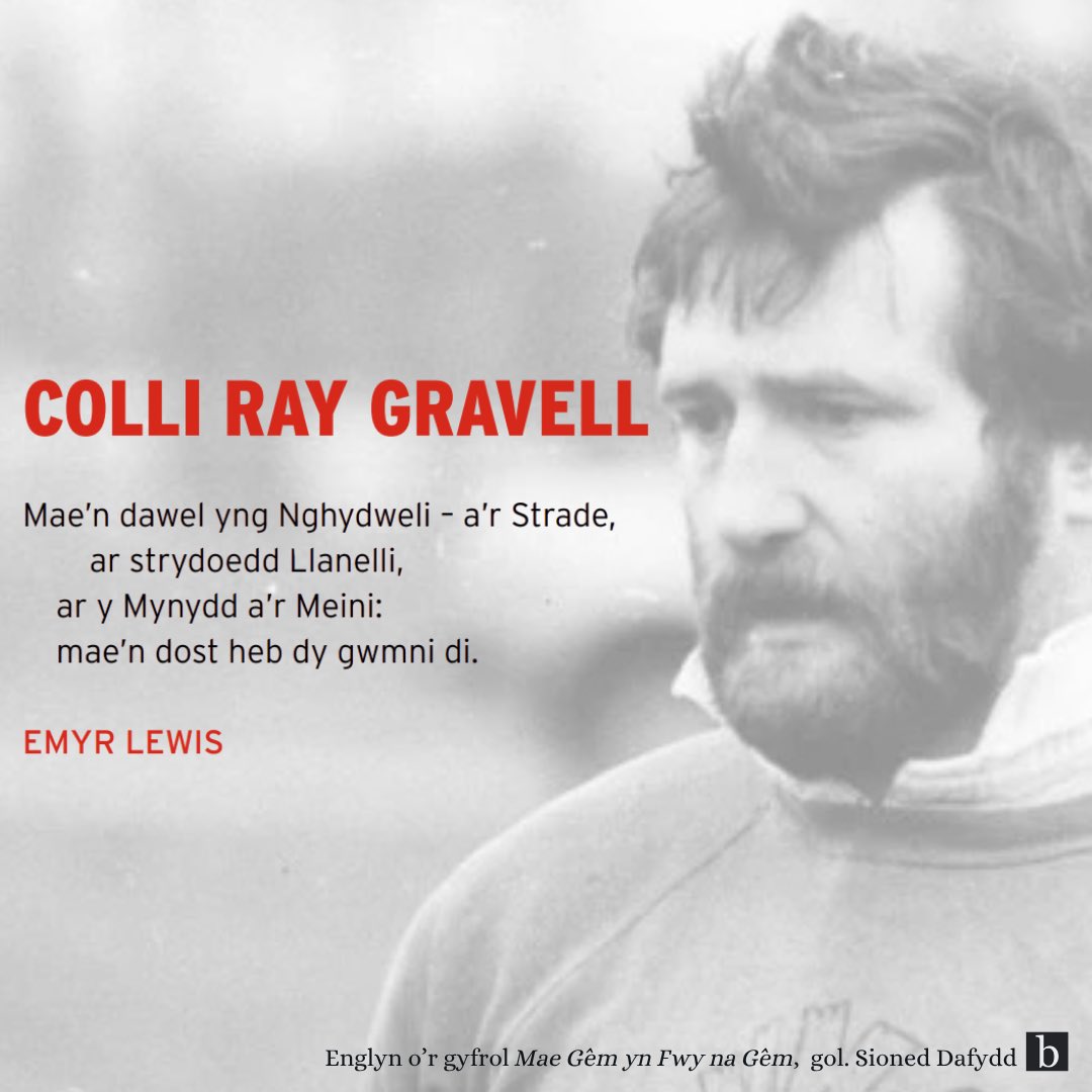 Heddiw, rydyn ni'n cofio Ray Gravell ✊🏼🏴󠁧󠁢󠁷󠁬󠁳󠁿♥️

Englyn gan Emyr Lewis, o'r gyfrol Mae Gêm yn Fwy na Gêm, gol. Sioned Dafydd.