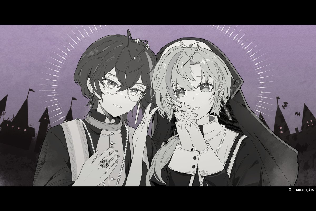 #oumuArt  #傲魔魔

★－:+:－:+:－:+:－:+:－:+:－:+:－:+:－:+:－:+★
祝小埃萬聖節 &amp; 三周年快樂!!!
畫了神父魔魔大人和小埃修女 
願小埃年年都開開心心  身體健康 發大財!!!