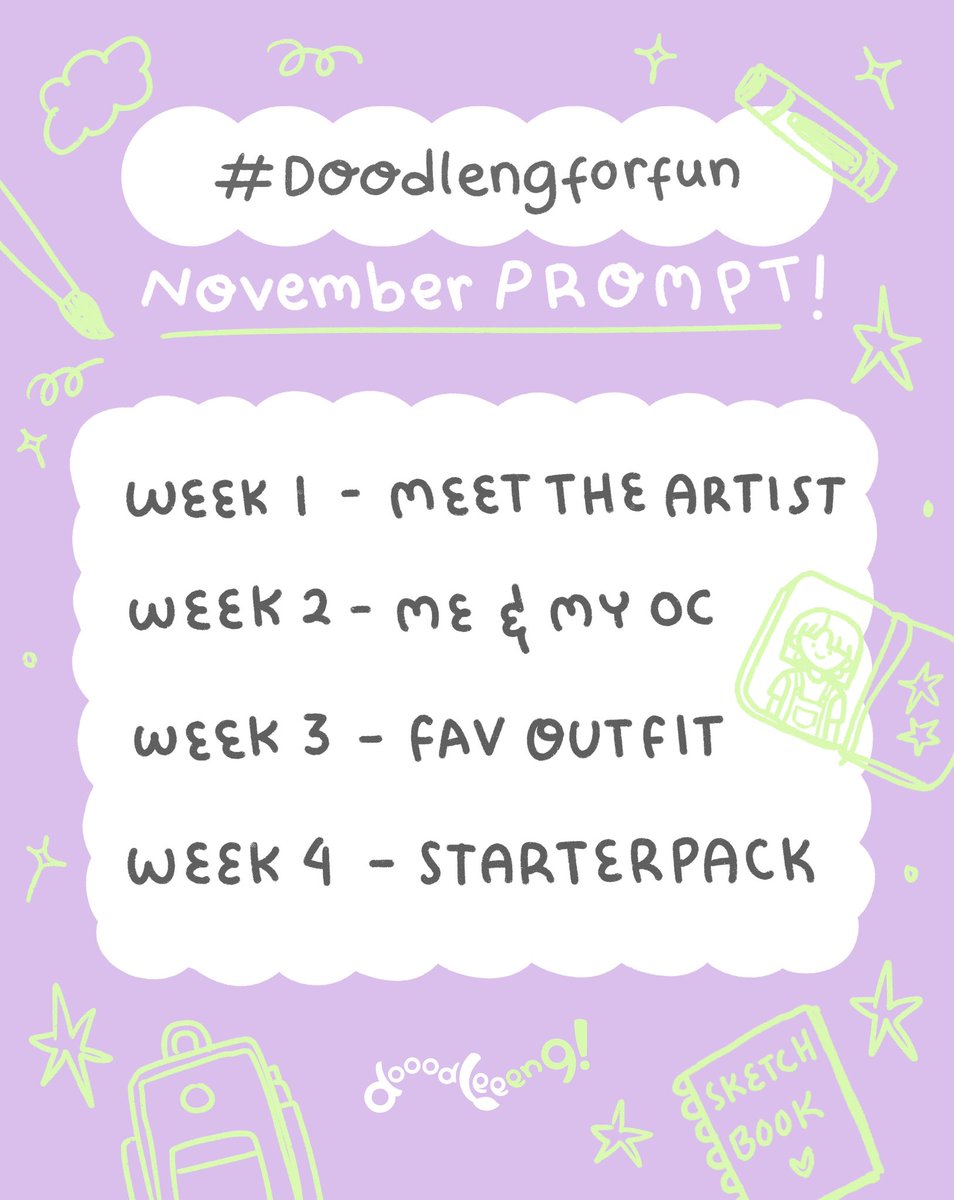syahidahraya's tweet photo. Artists!! If u want to join fun drawing prompt/challenge, this Doodle &amp; English club has made some prompts for November! &amp; will make a monthly prompt in the future. Come join if u like the prompt🫶🏻

We are on Instagram! But feel free to join &amp; upload the result here if you'd like https://t.co/xPXXLdCZbl