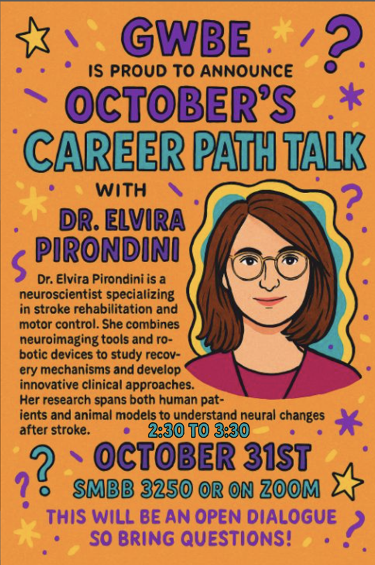 GradWomeninBME's tweet photo. 📢Happening today: Dr. Elvira Pirondini joins GWBE’s Career Path Talk, 2:30–3:30 PM (SMBB 3250). Come with Qs! 
#Neuroscience #GWBE #BiomedicalEngineering #UofU https://t.co/ruxgAyvPMf
