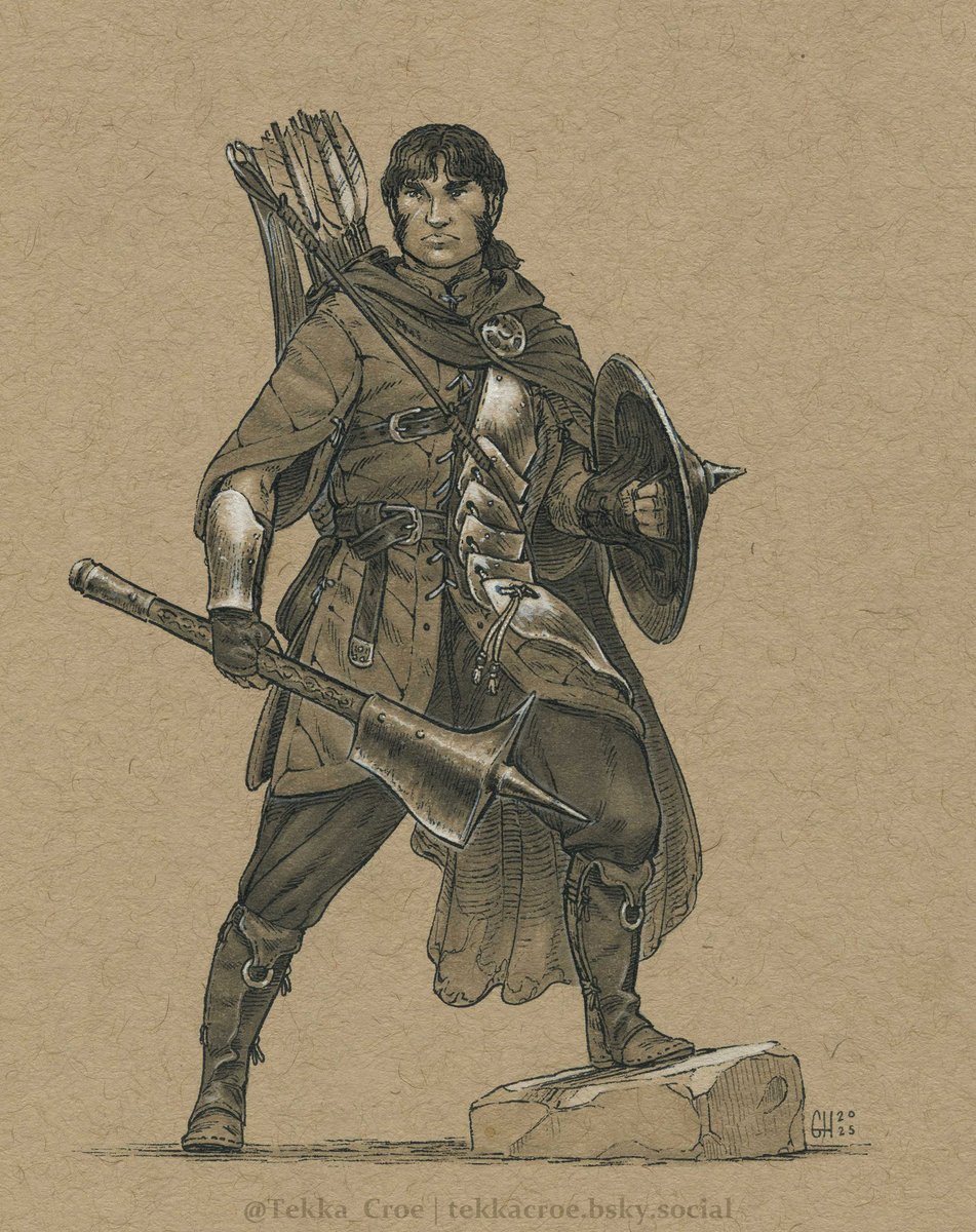 Inktober 30: Skirmisher
A hit-and-run attacker whose proficiency in a broad array of non-magical arms affords him unparalleled versatility.  A skirmisher can always be counted on to have the right tool for the job.
#art #traditionalart #Inktober2025