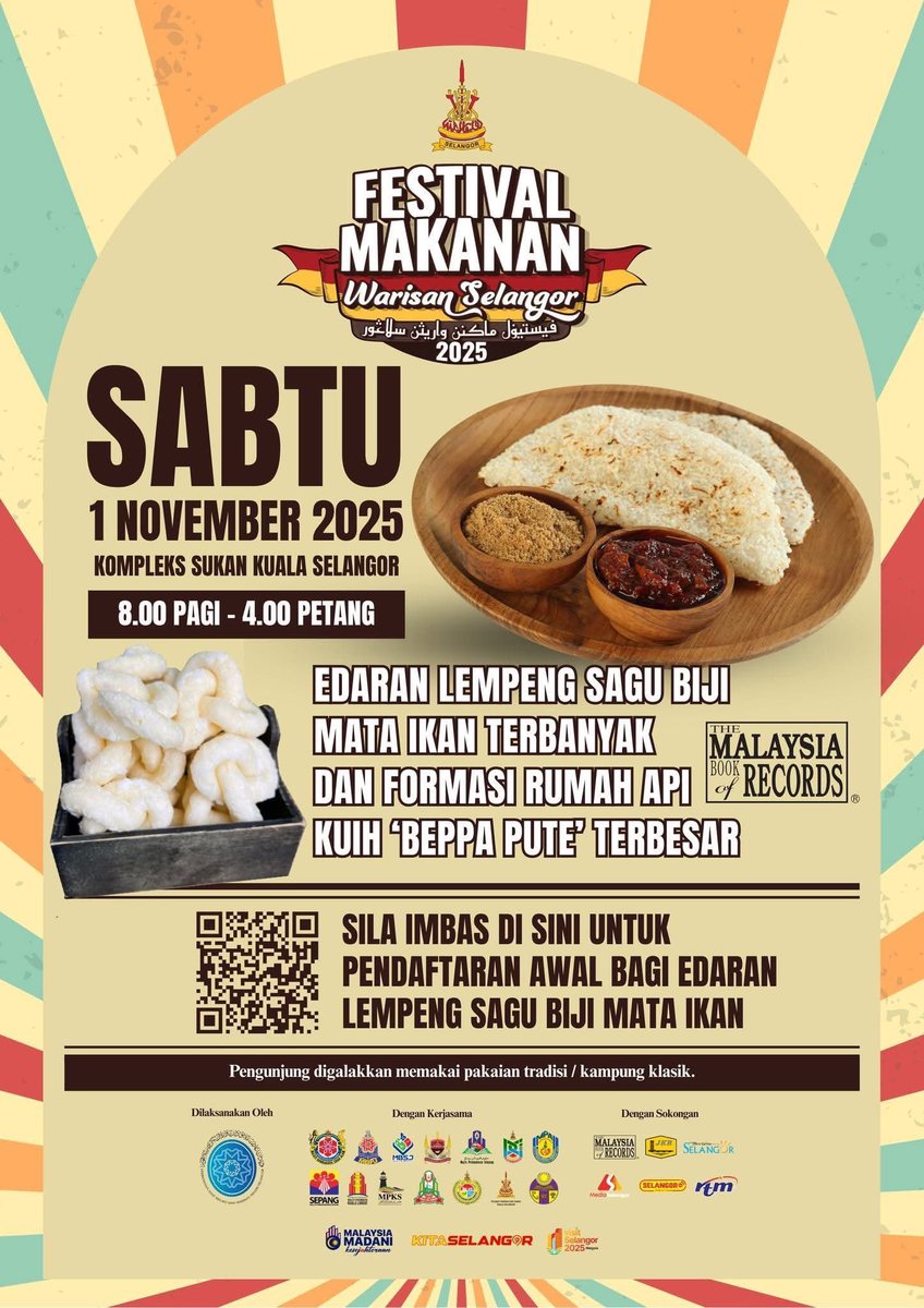 🌾 𝐉𝐎𝐌 𝐌𝐄𝐑𝐈𝐀𝐇𝐊𝐀𝐍 𝐅𝐄𝐒𝐓𝐈𝐕𝐀𝐋 𝐌𝐀𝐊𝐀𝐍𝐀𝐍 𝐖𝐀𝐑𝐈𝐒𝐀𝐍 𝐒𝐄𝐋𝐀𝐍𝐆𝐎𝐑! 🌾

📅 𝟏 𝐍𝐨𝐯𝐞𝐦𝐛𝐞𝐫 𝟐𝟎𝟐𝟓, 𝐒𝐚𝐛𝐭𝐮
🕗 𝟖.𝟎𝟎 𝐩𝐚𝐠𝐢 – 𝟒.𝟎𝟎 𝐩𝐞𝐭𝐚𝐧𝐠
📍 𝐊𝐨𝐦𝐩𝐥𝐞𝐤𝐬 𝐒𝐮𝐤𝐚𝐧 𝐊𝐮𝐚𝐥𝐚 𝐒𝐞𝐥𝐚𝐧𝐠𝐨𝐫