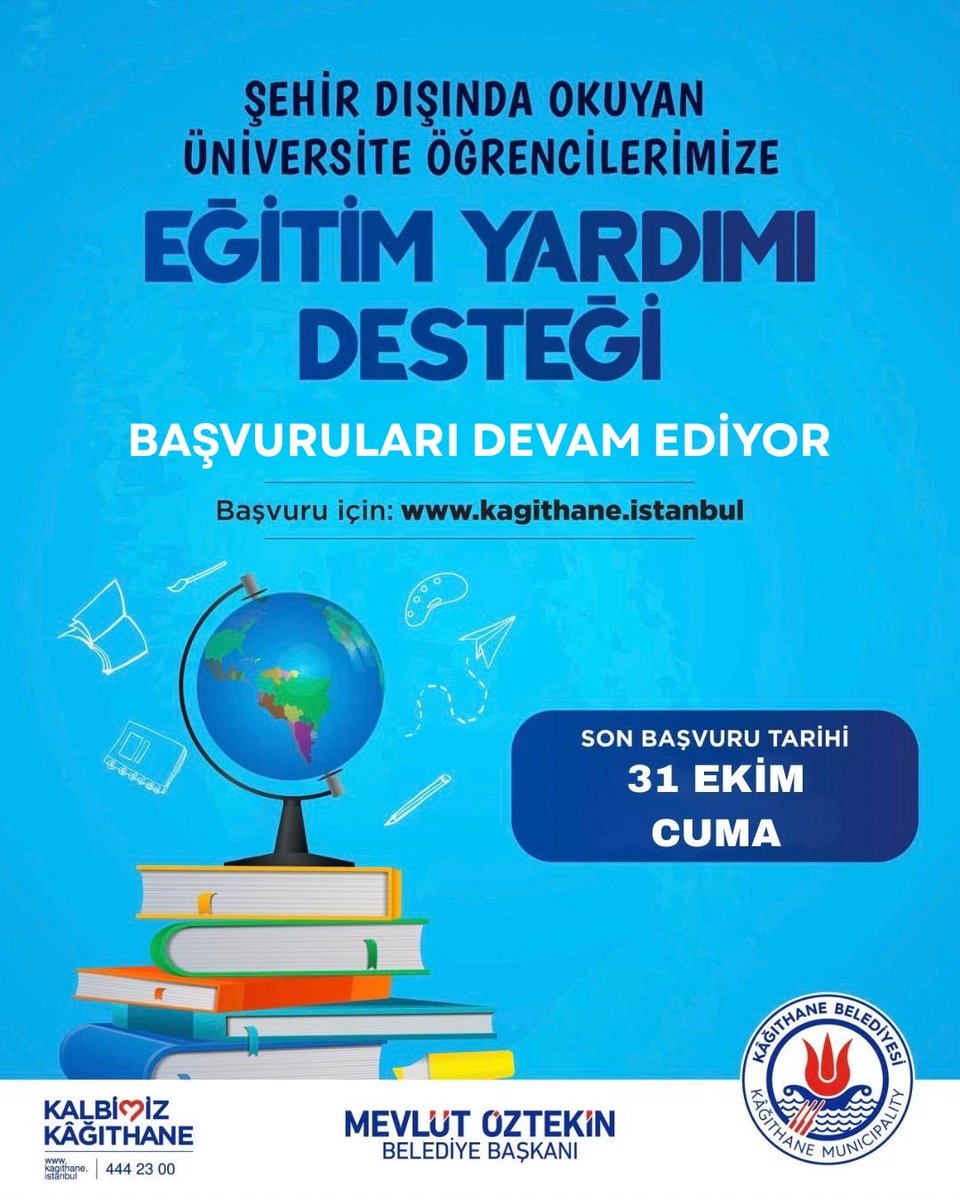İstanbul dışında lisans eğitimi alan öğrencilerimiz için Eğitim Yardımı Desteği başvurularımız bugün son buluyor. 

📍 Başvuru adresi
➡️kagithane.istanbul

#KalbimizKağıthane