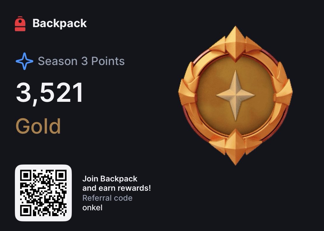 gm

points are distributed on <a href="/Backpack/">Backpack 🎒</a> 
it will be close to reach Platinum by end of season 🙈 currently at 86%

how was yours?